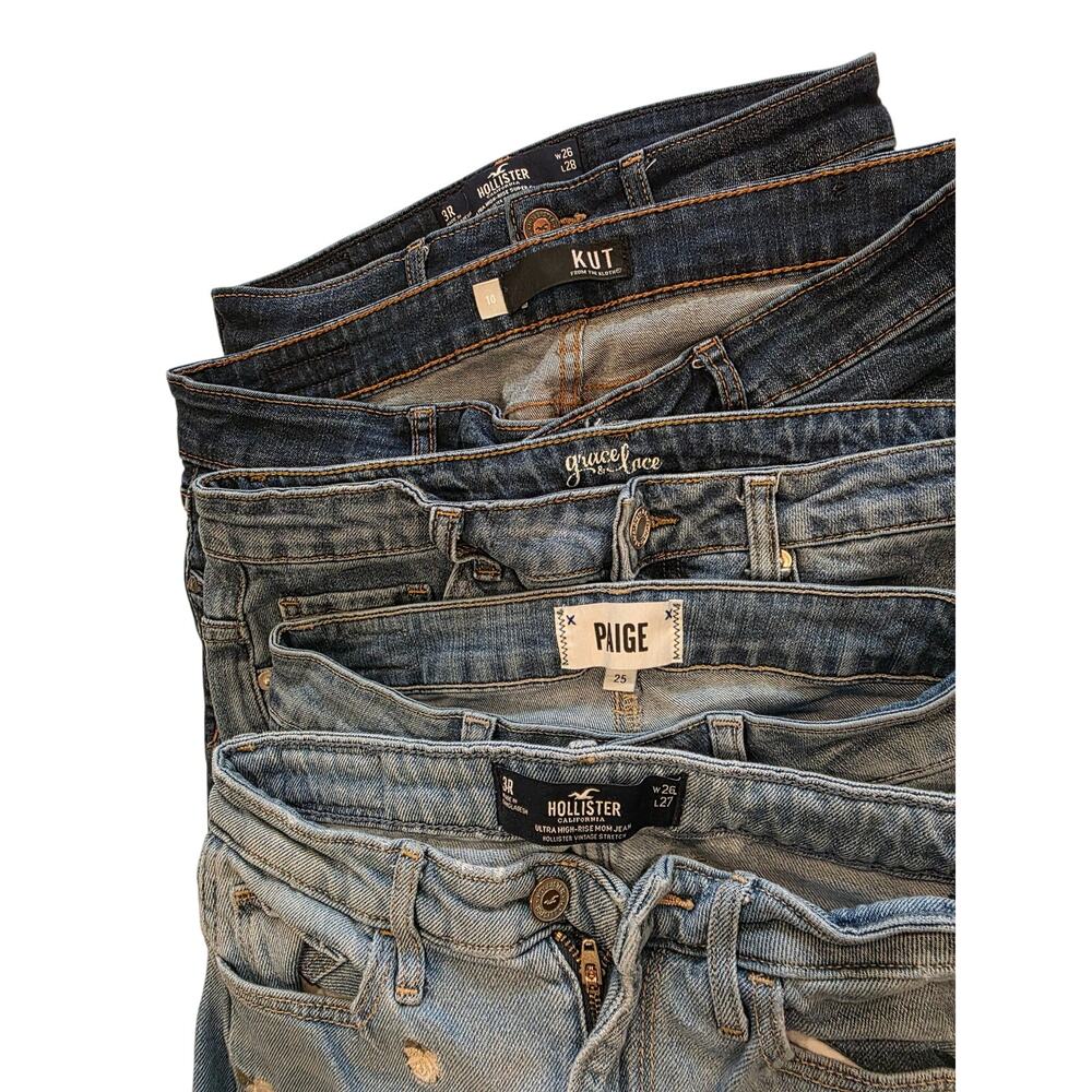 Resellers Lot of 5 Women's Jeans Paige KUT From The Kloth Hollister Grace & Lace